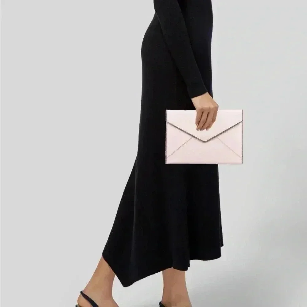Rebecca Minkoff pink saffiano leather envelope clutch bag